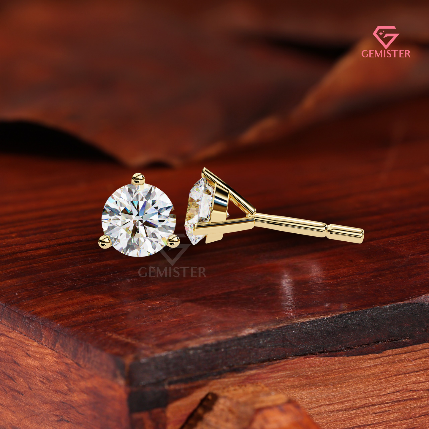 Round-Cut Moissanite 3-Prong Martini Stud Earrings | 14K Rose Gold