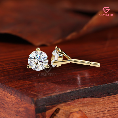 Round-Cut Moissanite 3-Prong Martini Stud Earrings | 14K Rose Gold