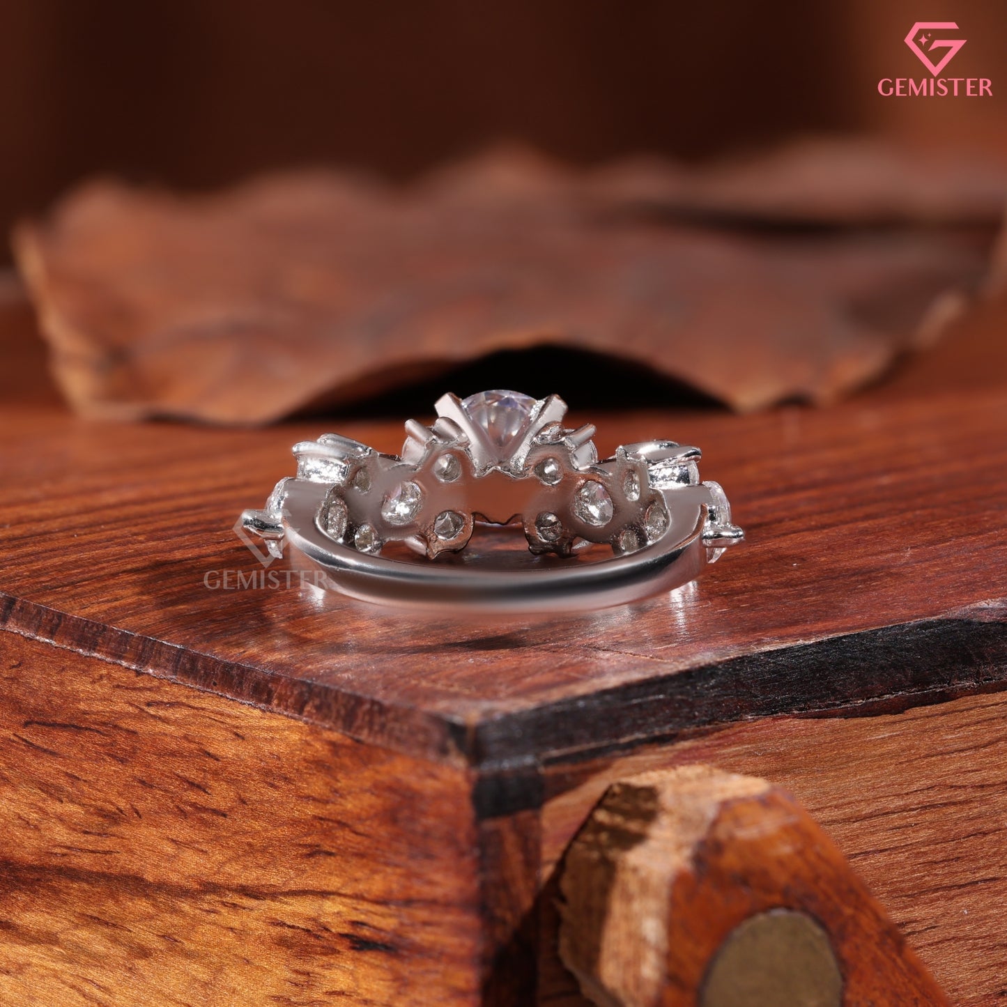 1CT Round Brilliant Cut Lab Grown Diamond Cluster Statement Ring in 14K White Gold
