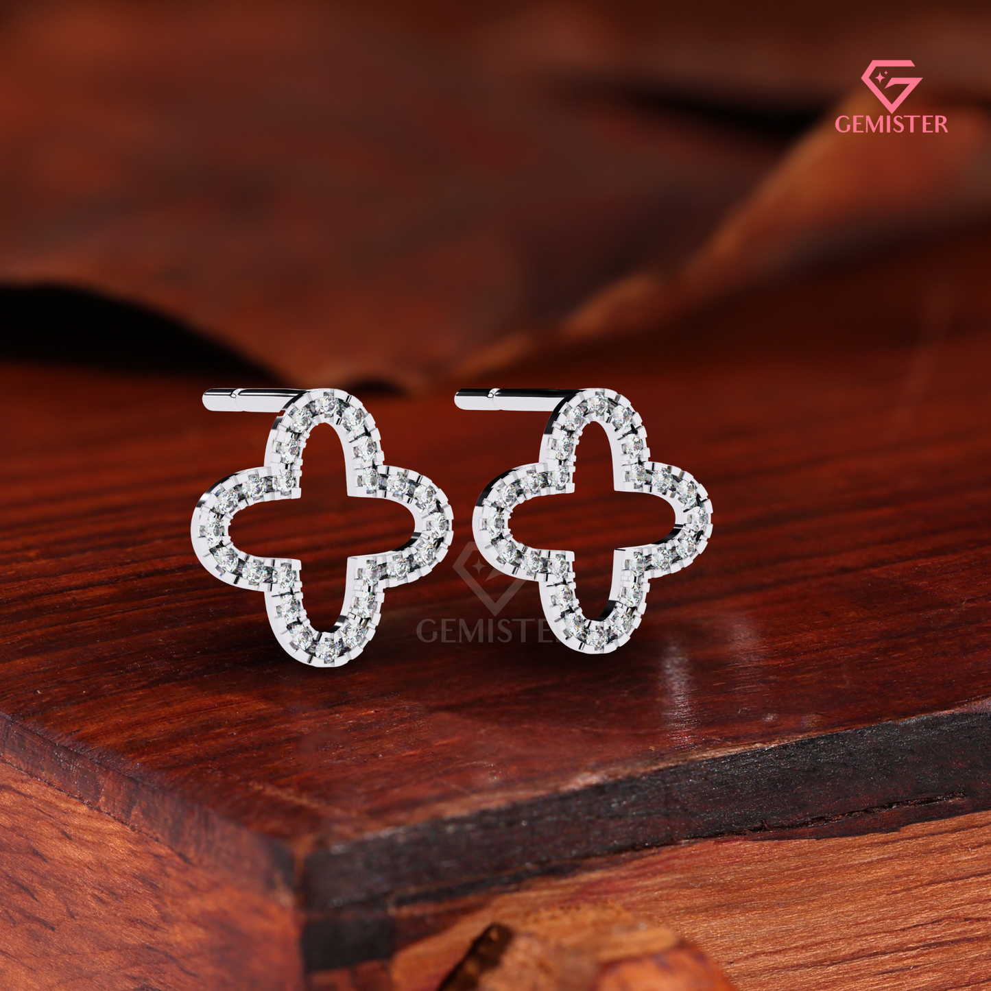 Moissanite Open Quatrefoil Clover Stud Earrings in 14K Gold