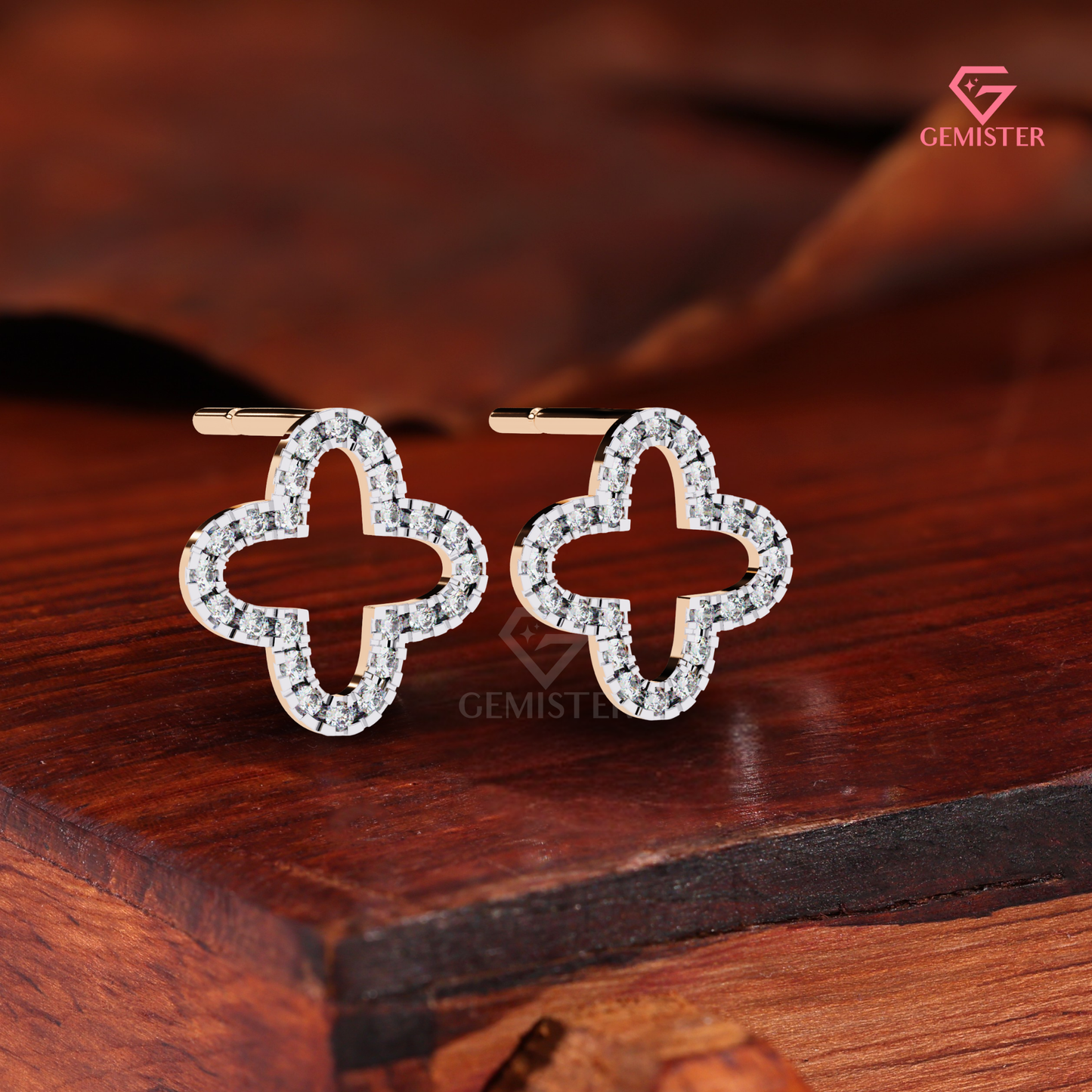 Moissanite Open Quatrefoil Clover Stud Earrings in 14K Gold