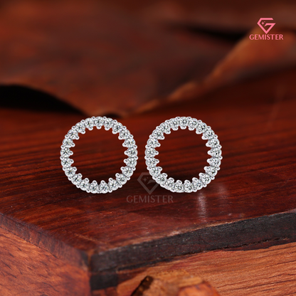 Moissanite "Circle of Life" Open Stud Earrings, 14K White Gold