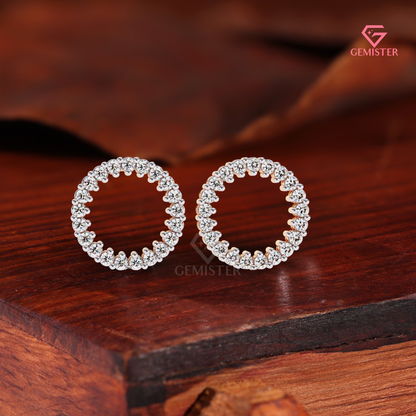 Moissanite "Circle of Life" Open Stud Earrings, 14K White Gold