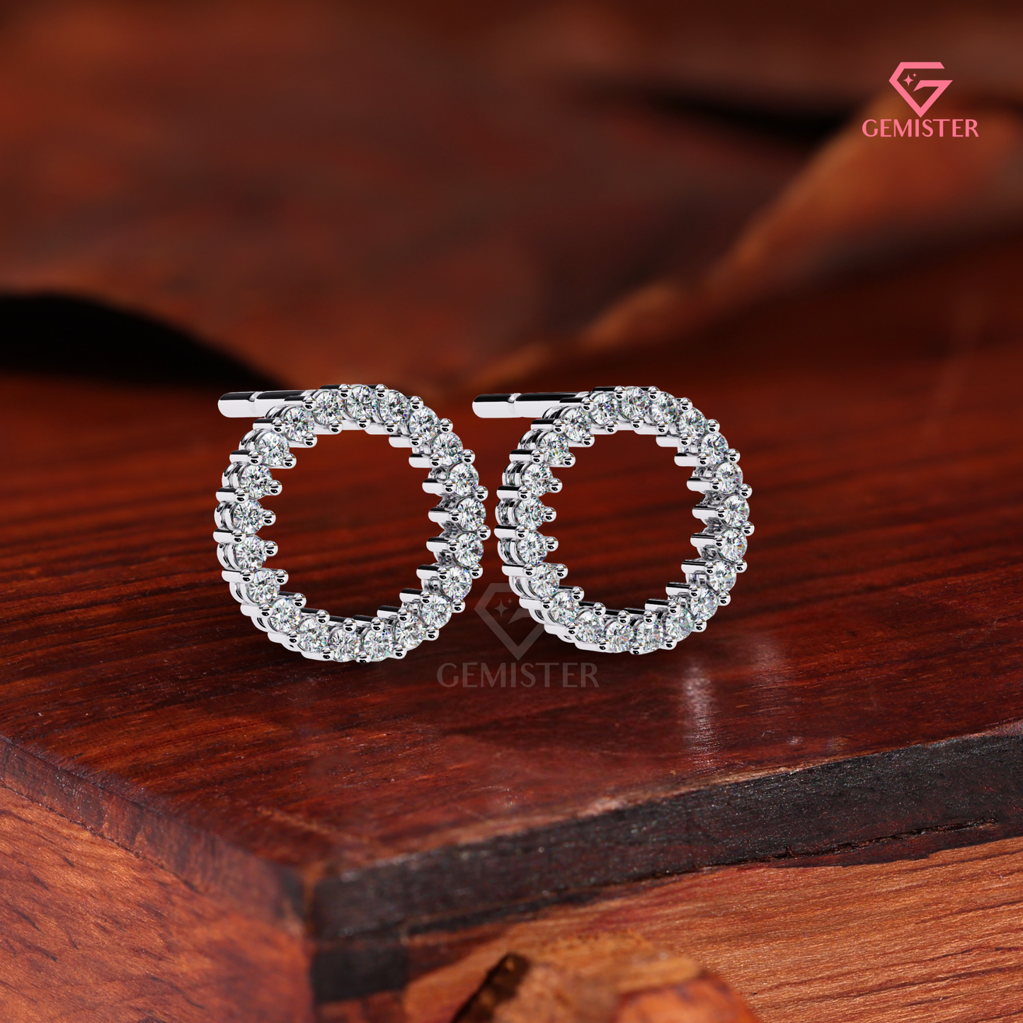 Moissanite "Circle of Life" Open Stud Earrings, 14K White Gold
