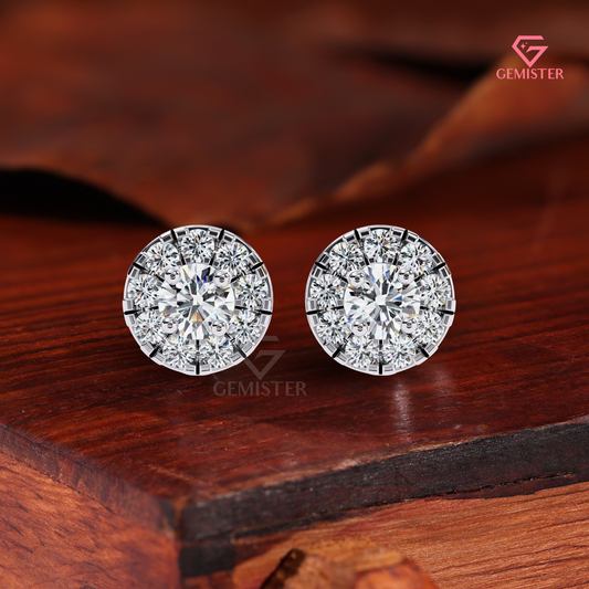Round Brilliant-Cut Moissanite Floating Halo Stud Earrings | 14K Gold