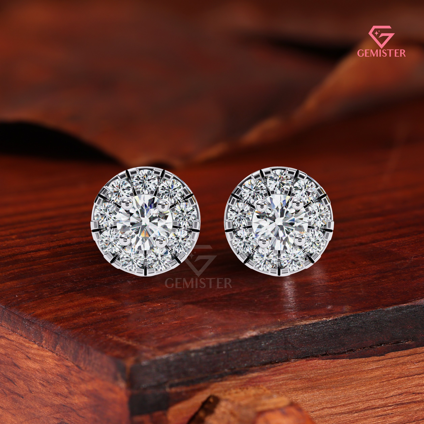 Round Brilliant-Cut Moissanite Floating Halo Stud Earrings | 14K Gold