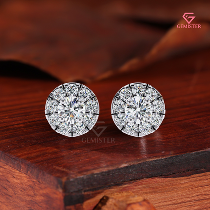 Round Brilliant-Cut Moissanite Floating Halo Stud Earrings | 14K Gold