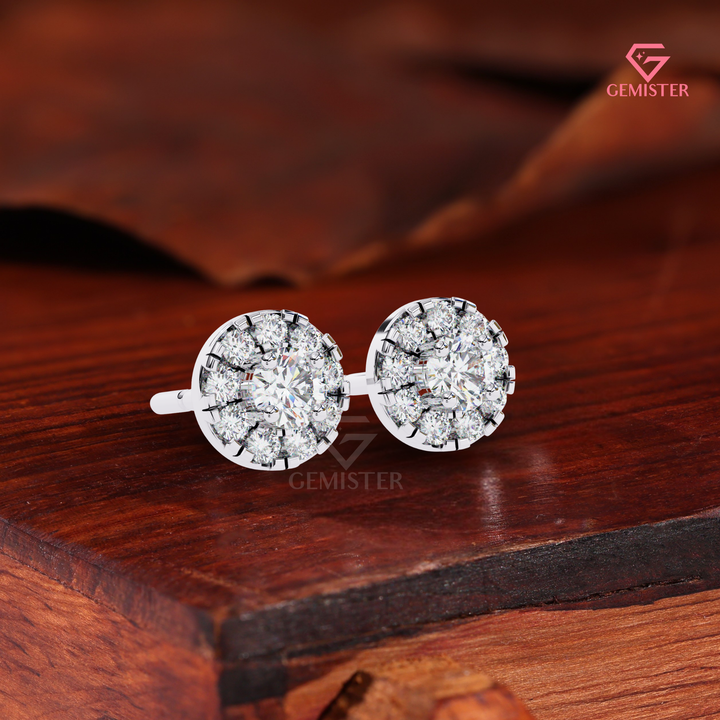 Round Brilliant-Cut Moissanite Floating Halo Stud Earrings | 14K Gold