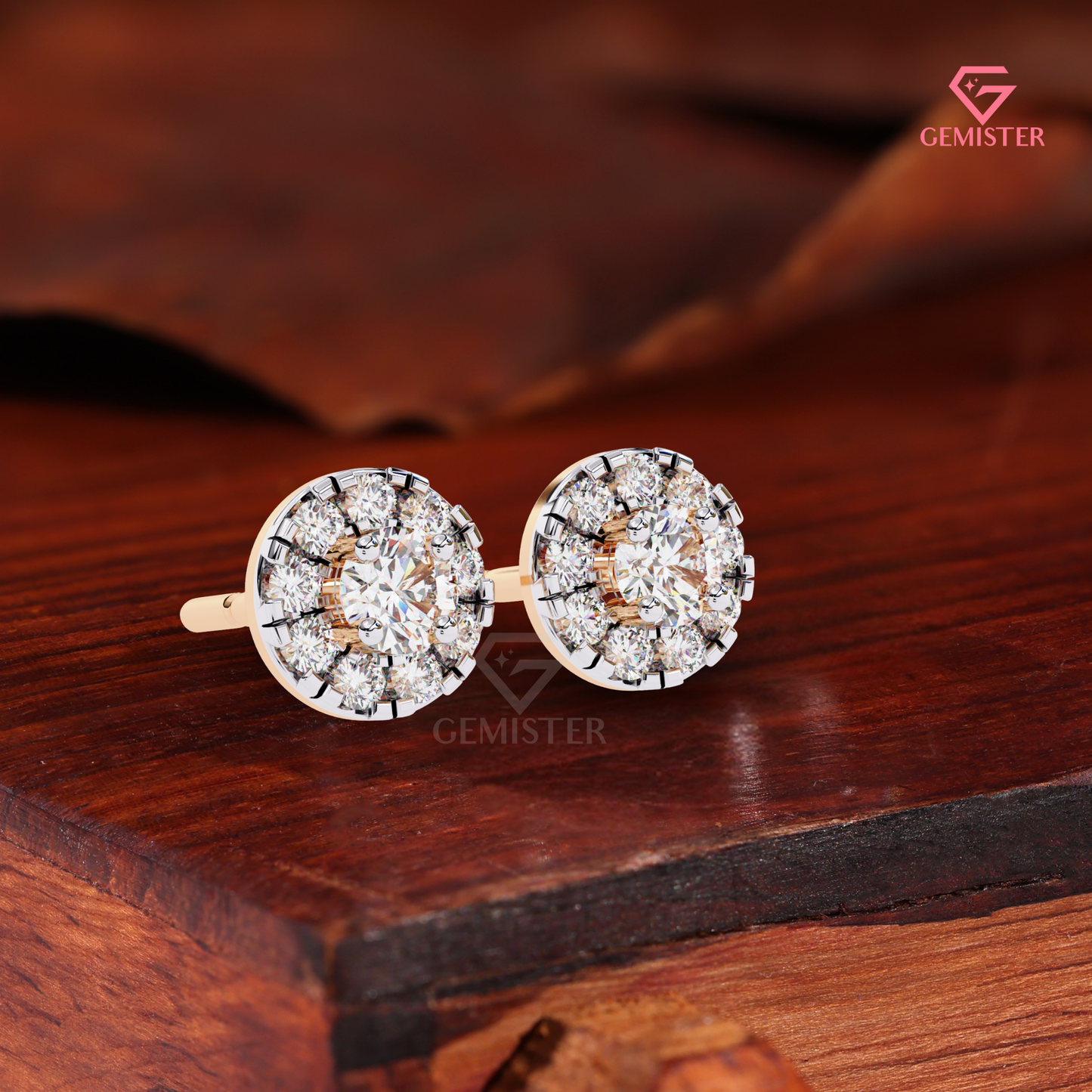Round Brilliant-Cut Moissanite Floating Halo Stud Earrings | 14K Gold