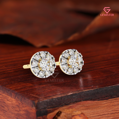 Round Brilliant-Cut Moissanite Floating Halo Stud Earrings | 14K Gold