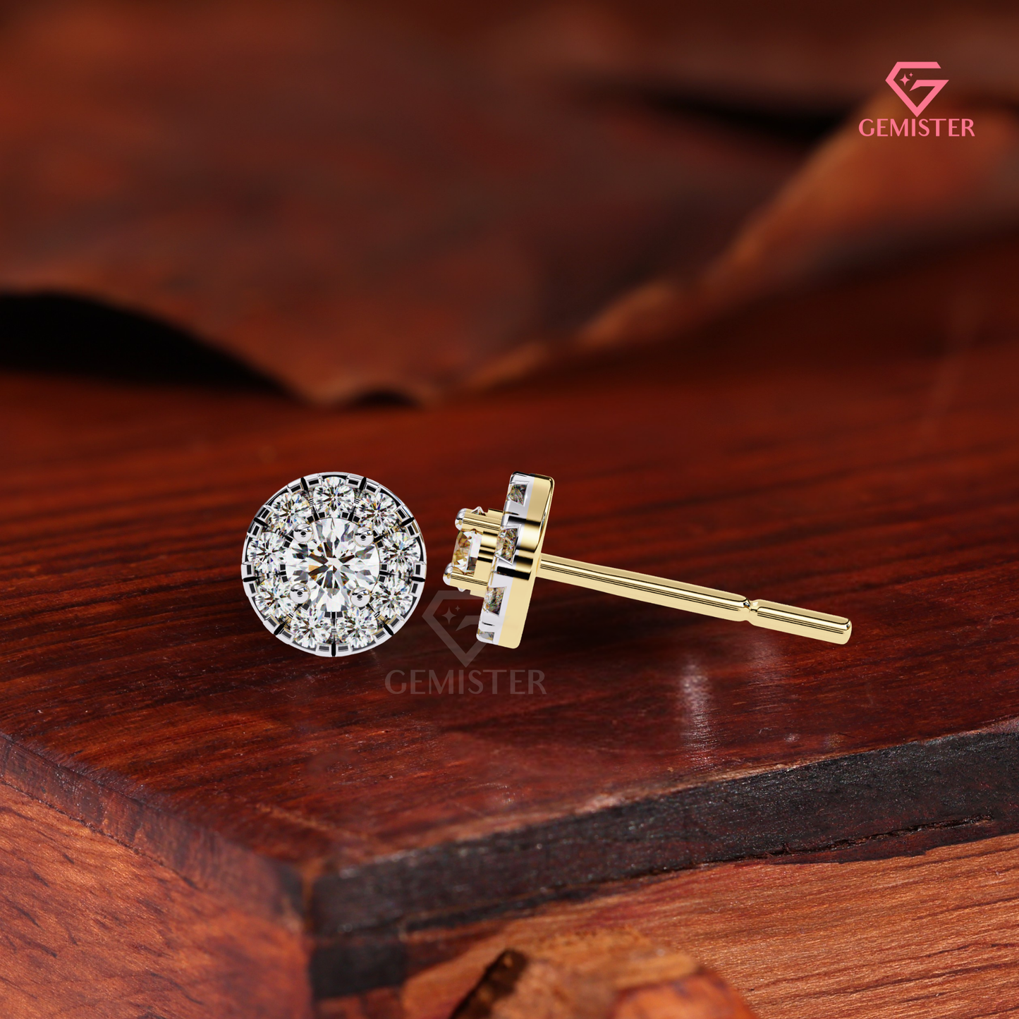 Round Brilliant-Cut Moissanite Floating Halo Stud Earrings | 14K Gold