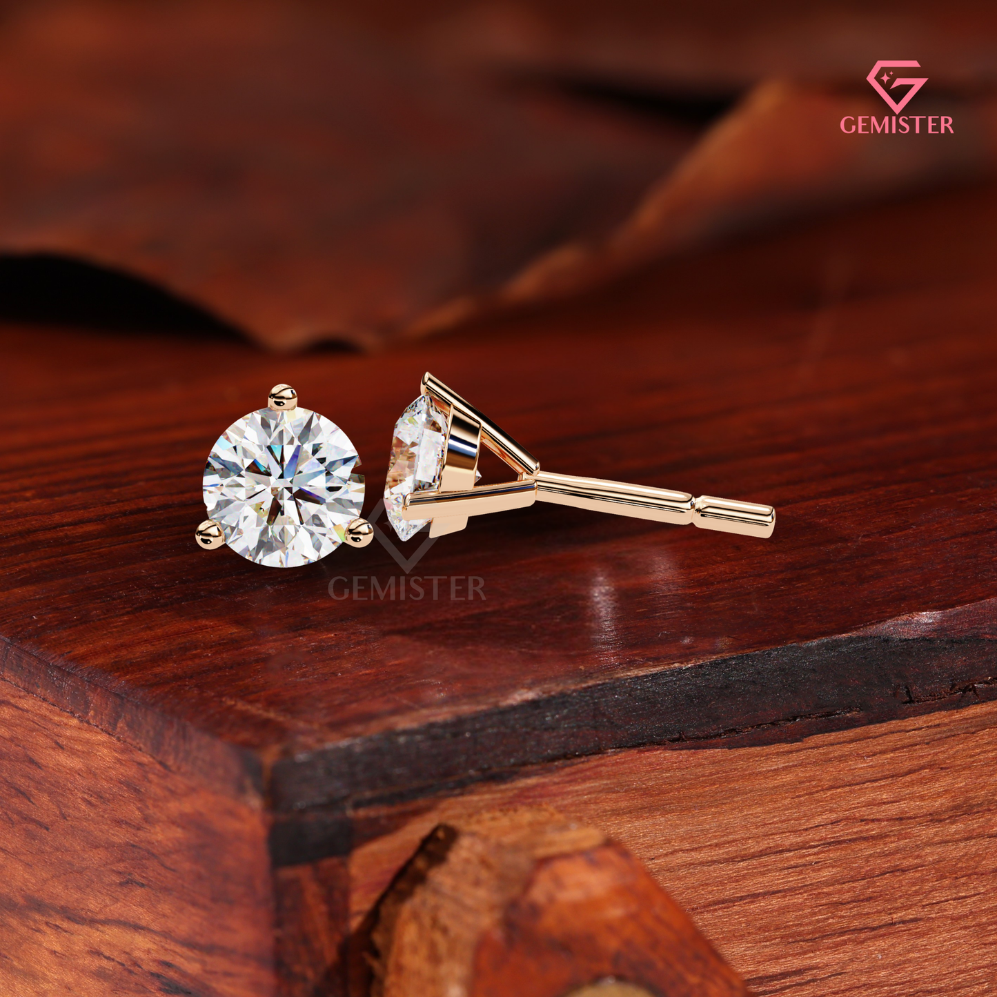 Round-Cut Moissanite 3-Prong Martini Stud Earrings | 14K Rose Gold
