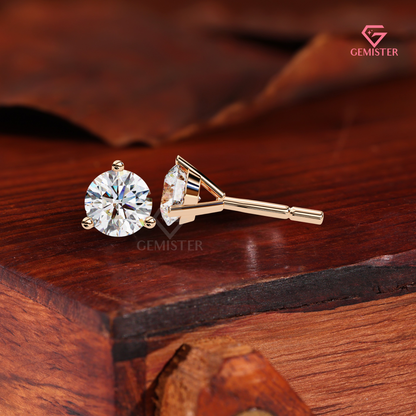 Round-Cut Moissanite 3-Prong Martini Stud Earrings | 14K Rose Gold