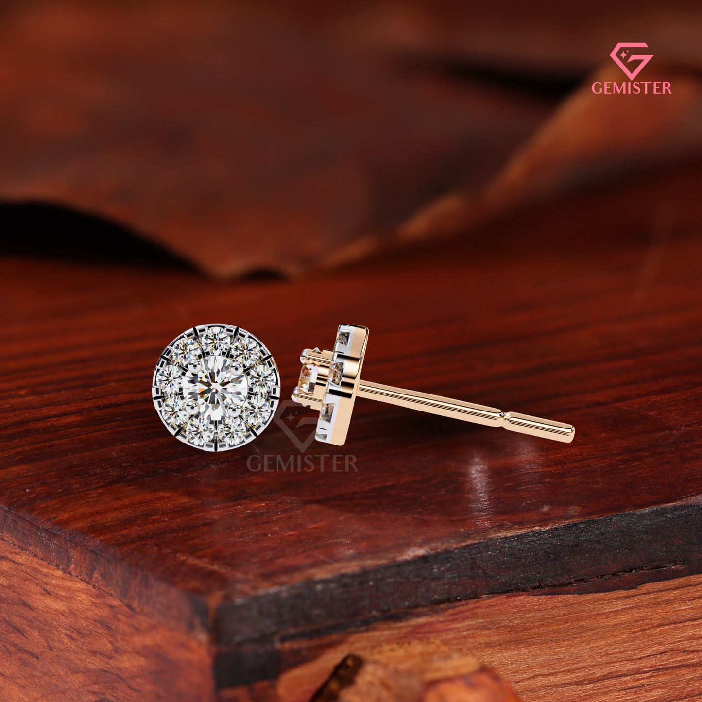 Round Brilliant-Cut Moissanite Floating Halo Stud Earrings | 14K Gold