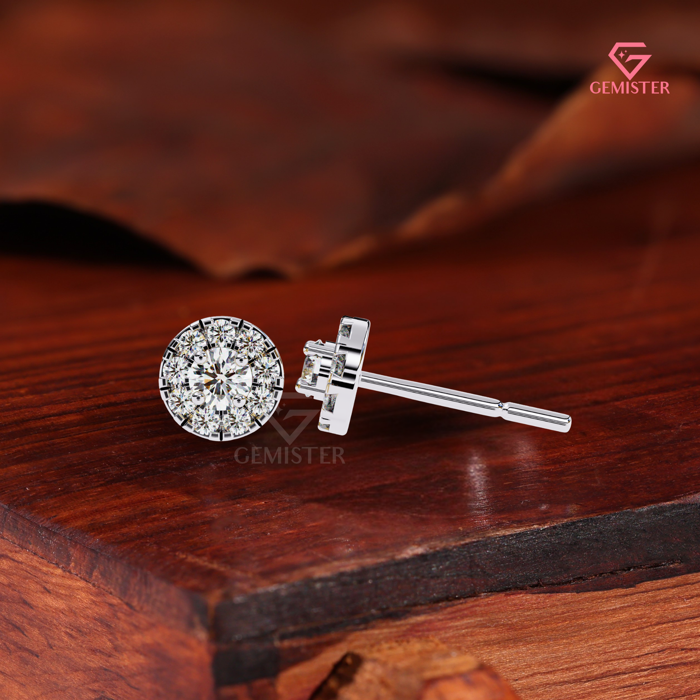 Round Brilliant-Cut Moissanite Floating Halo Stud Earrings | 14K Gold