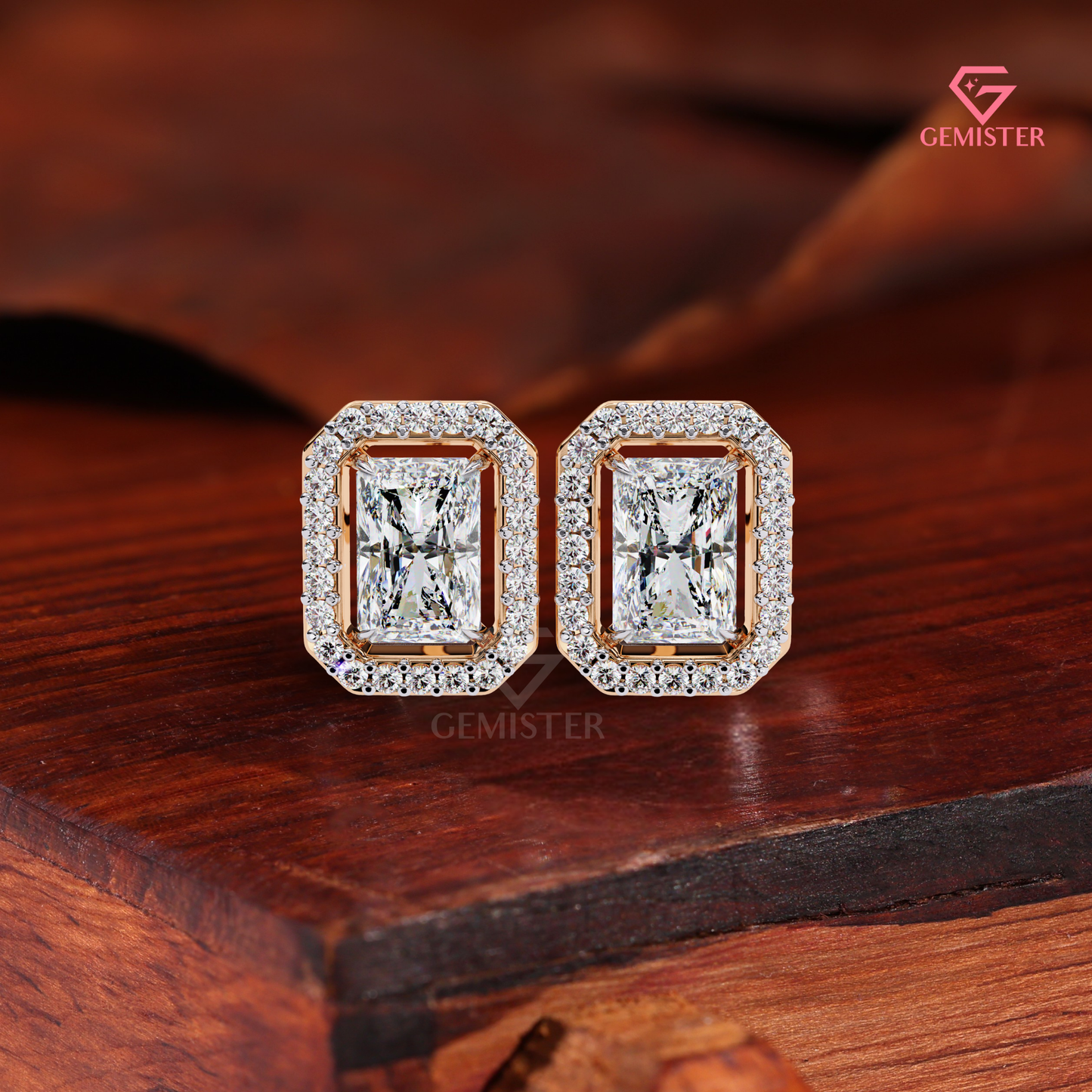 Radiant-Cut Moissanite Floating Halo Stud Earrings in 14K Gold