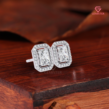 Radiant-Cut Moissanite Floating Halo Stud Earrings in 14K Gold