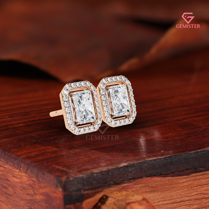 Radiant-Cut Moissanite Floating Halo Stud Earrings in 14K Gold