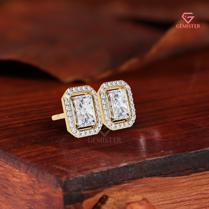 Radiant-Cut Moissanite Floating Halo Stud Earrings in 14K Gold