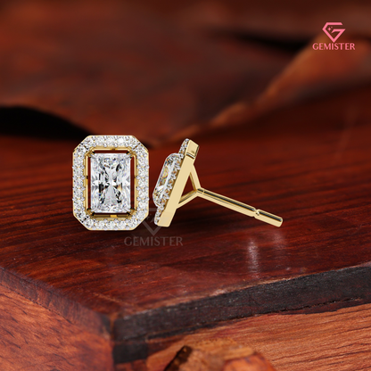 Radiant-Cut Moissanite Floating Halo Stud Earrings in 14K Gold