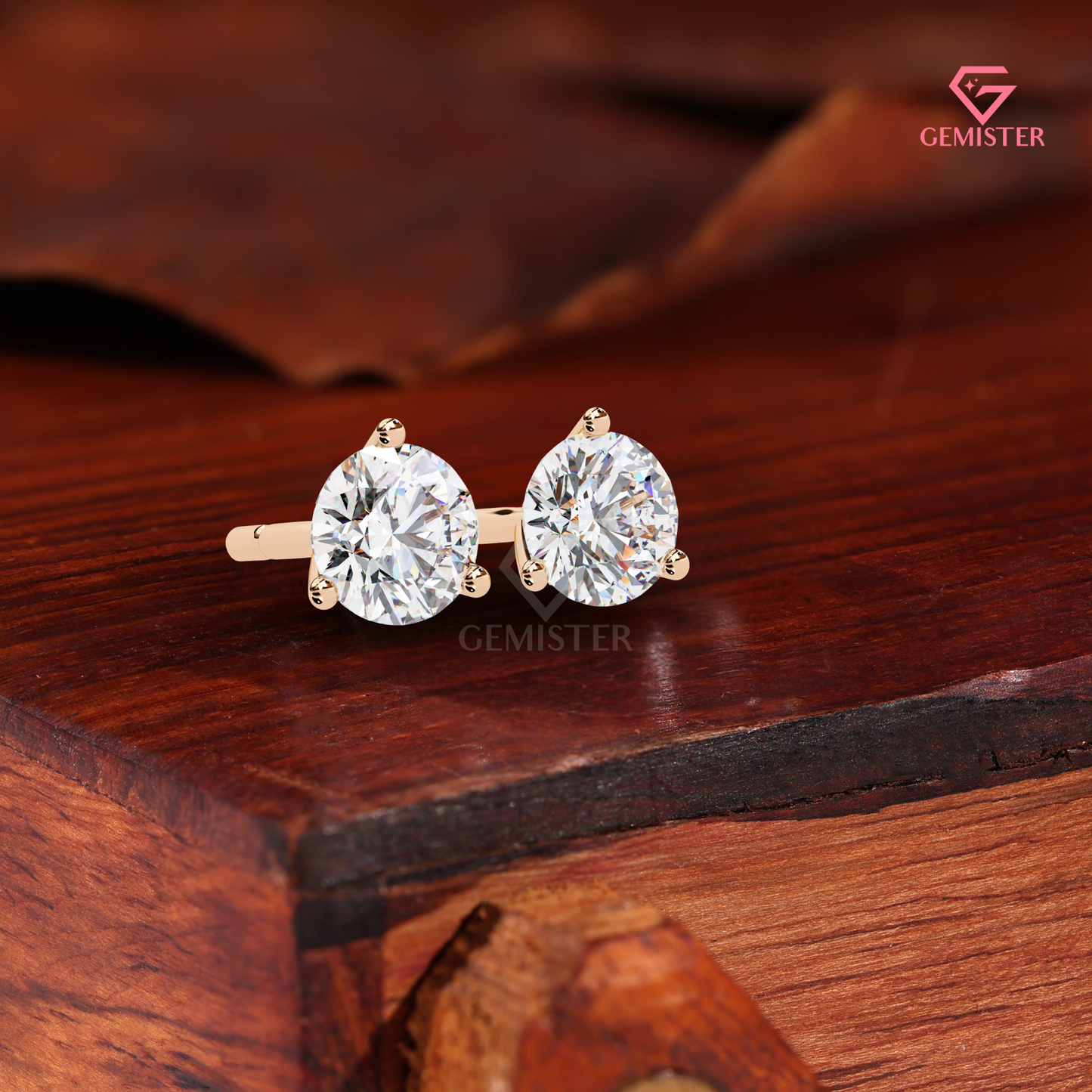 Round-Cut Moissanite 3-Prong Martini Stud Earrings | 14K Rose Gold