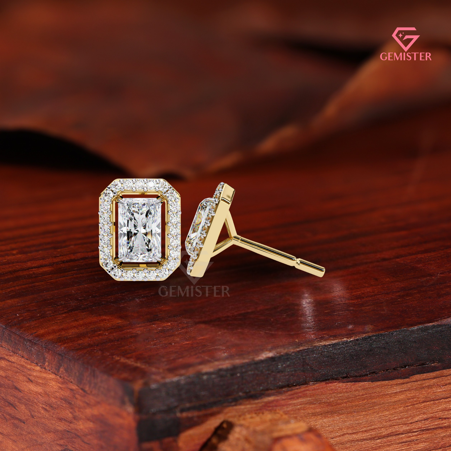 Radiant-Cut Moissanite Floating Halo Stud Earrings in 14K Gold