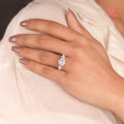 Round Brilliant and Pear Lab Grown Diamond Cut 3-Stone Engagement Ring in 14K White Gold