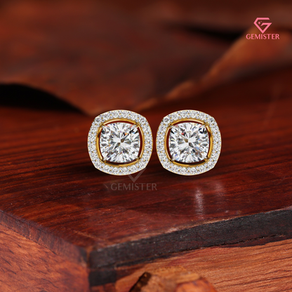 Cushion-Cut Moissanite Floating Halo Stud Earrings in 14K White Gold
