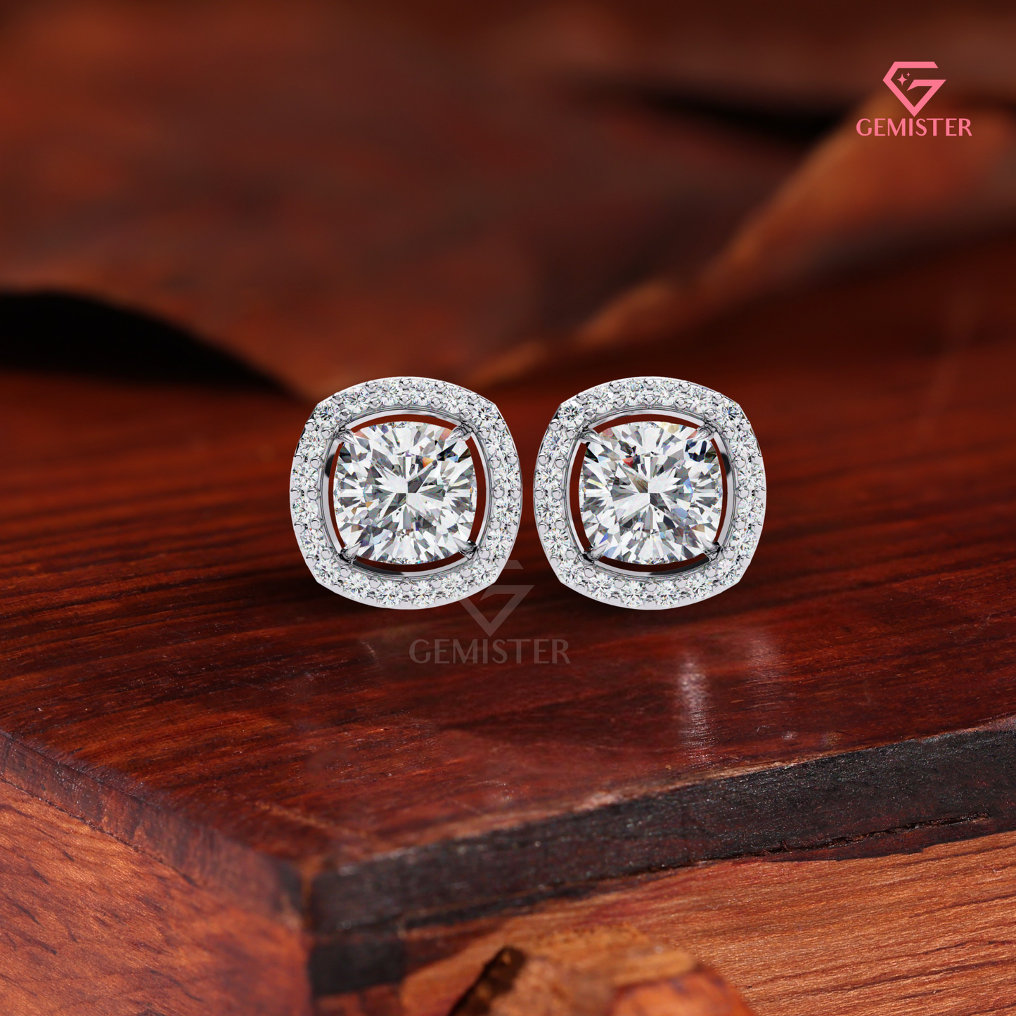 Cushion-Cut Moissanite Floating Halo Stud Earrings in 14K White Gold