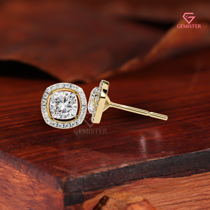 Cushion-Cut Moissanite Floating Halo Stud Earrings in 14K White Gold