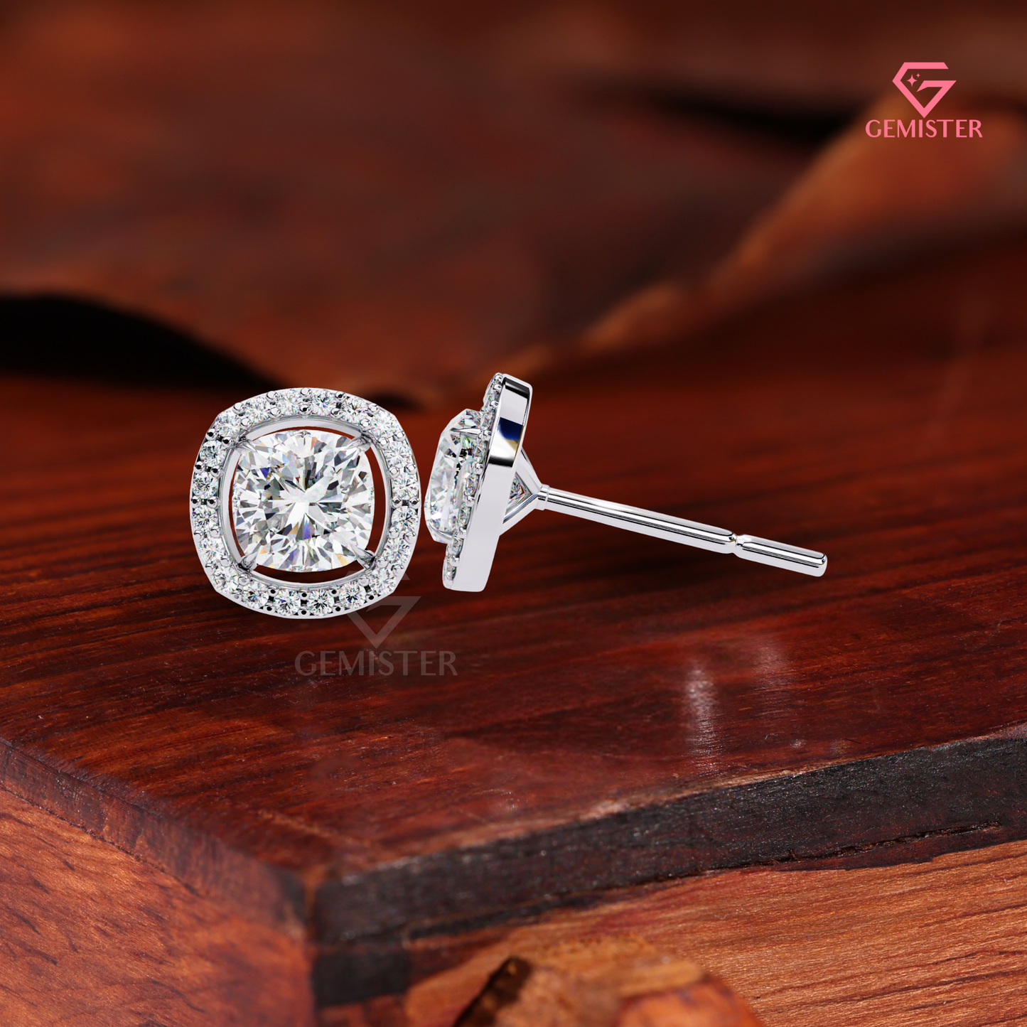 Cushion-Cut Moissanite Floating Halo Stud Earrings in 14K White Gold