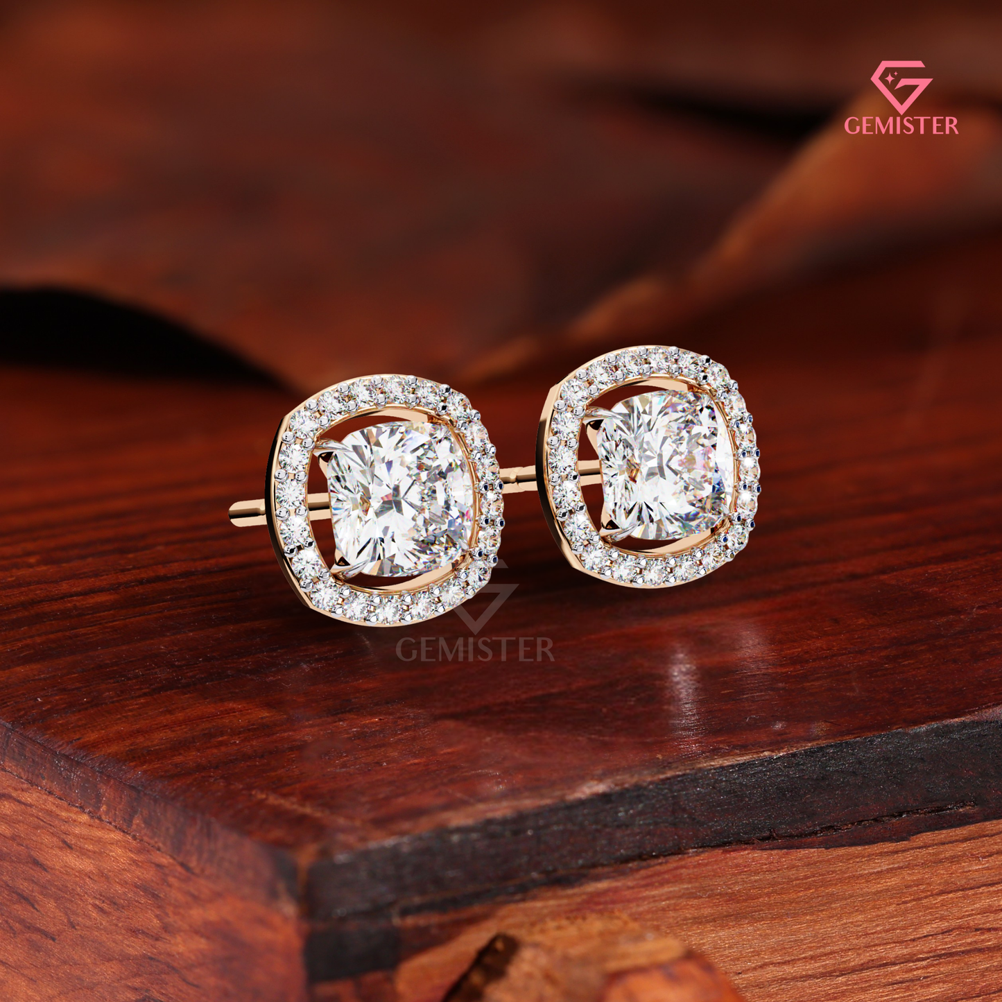 Cushion-Cut Moissanite Floating Halo Stud Earrings in 14K White Gold