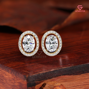 Oval-Cut Moissanite Floating Halo Stud Earrings in 14K Gold