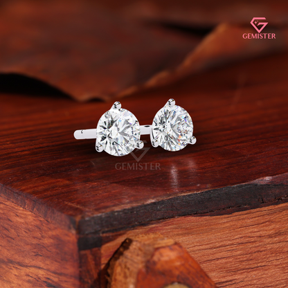 Round-Cut Moissanite 3-Prong Martini Stud Earrings | 14K Rose Gold