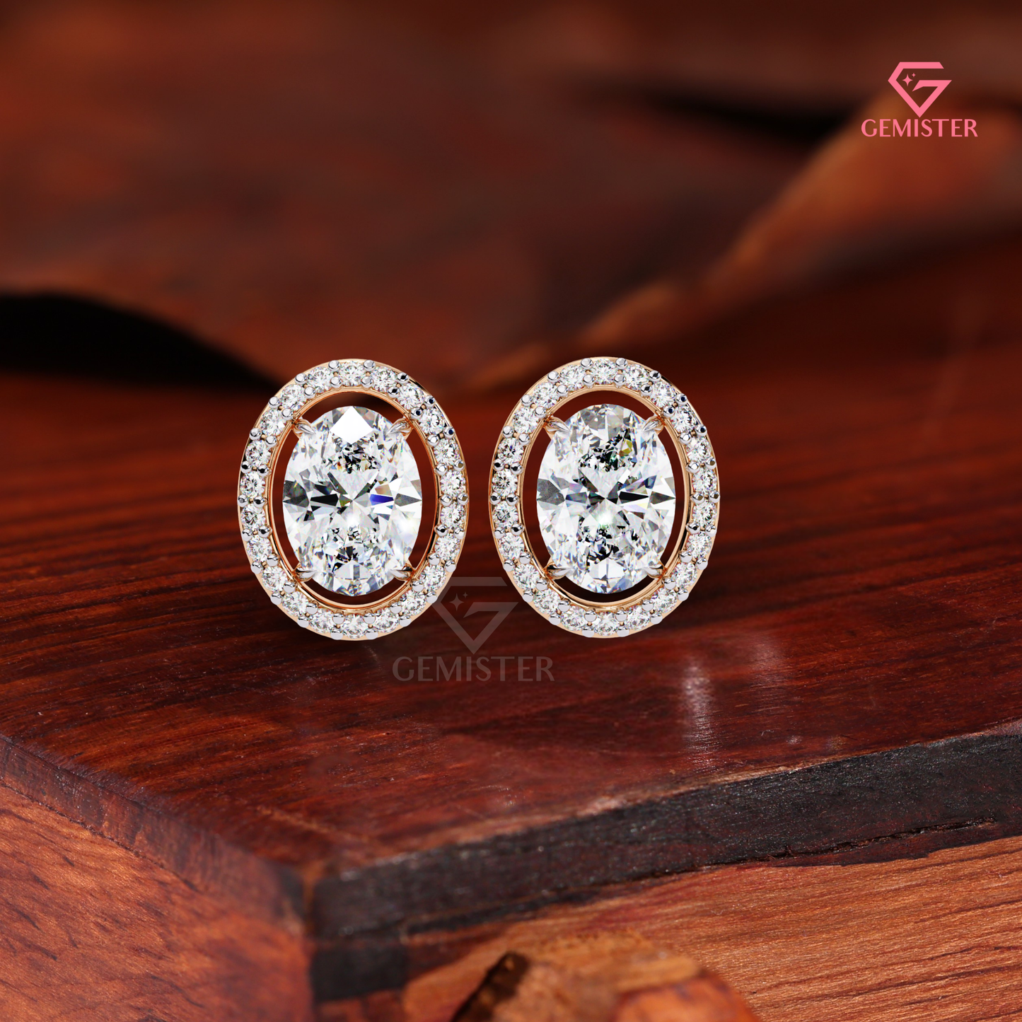 Oval-Cut Moissanite Floating Halo Stud Earrings in 14K Gold