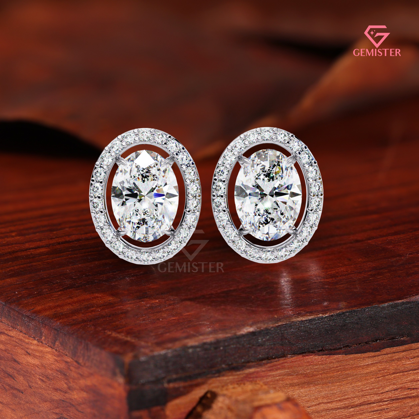 Oval-Cut Moissanite Floating Halo Stud Earrings in 14K Gold