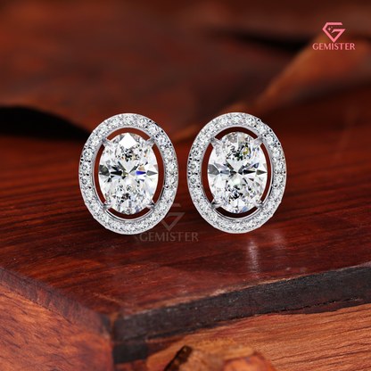 Oval-Cut Moissanite Floating Halo Stud Earrings in 14K Gold