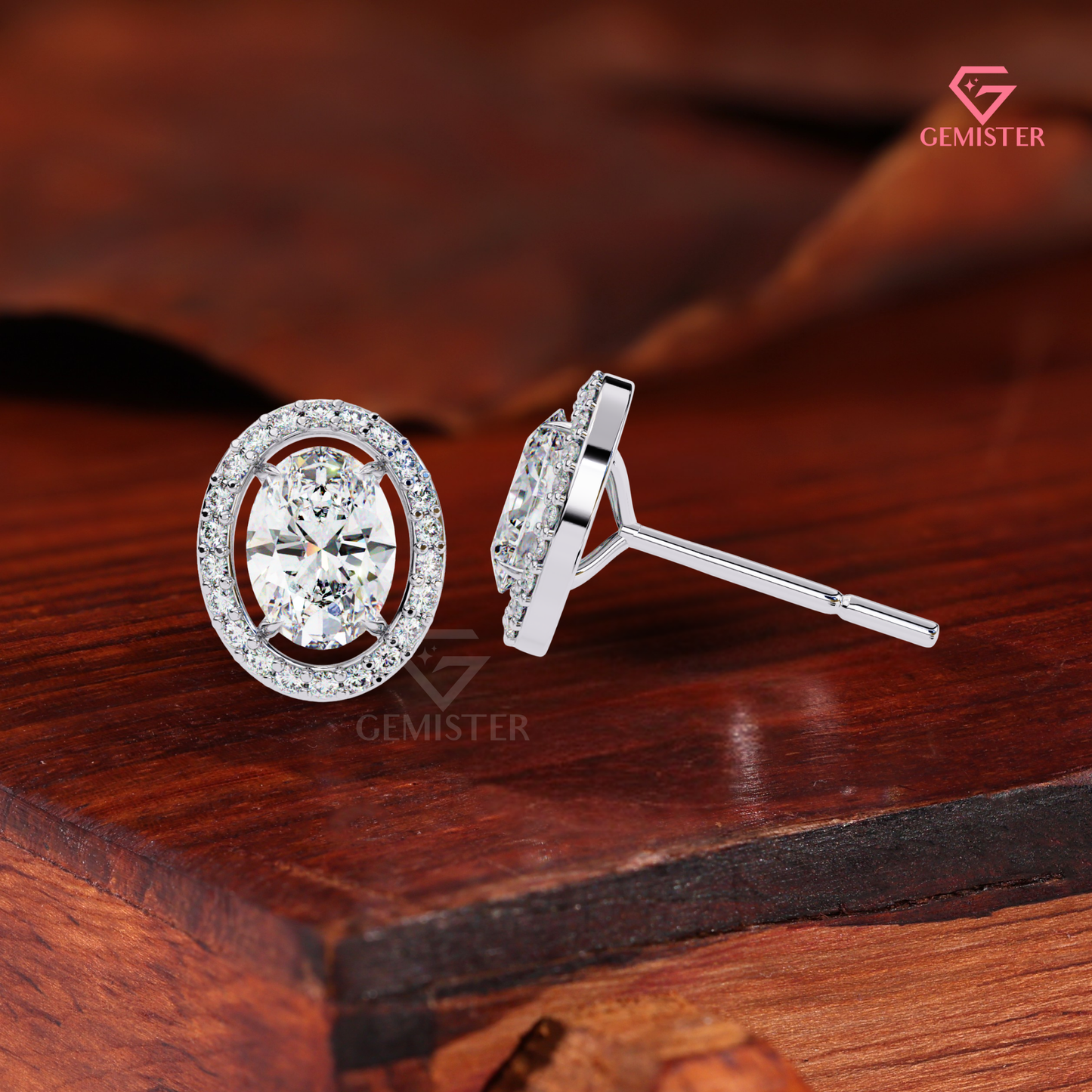 Oval-Cut Moissanite Floating Halo Stud Earrings in 14K Gold