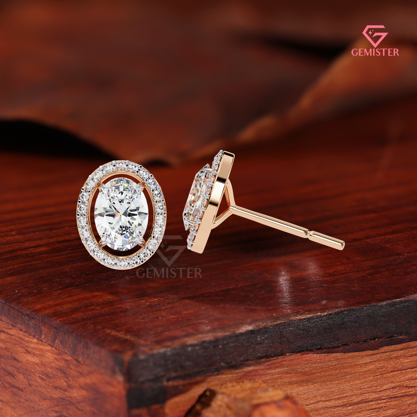 Oval-Cut Moissanite Floating Halo Stud Earrings in 14K Gold