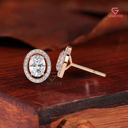 Oval-Cut Moissanite Floating Halo Stud Earrings in 14K Gold