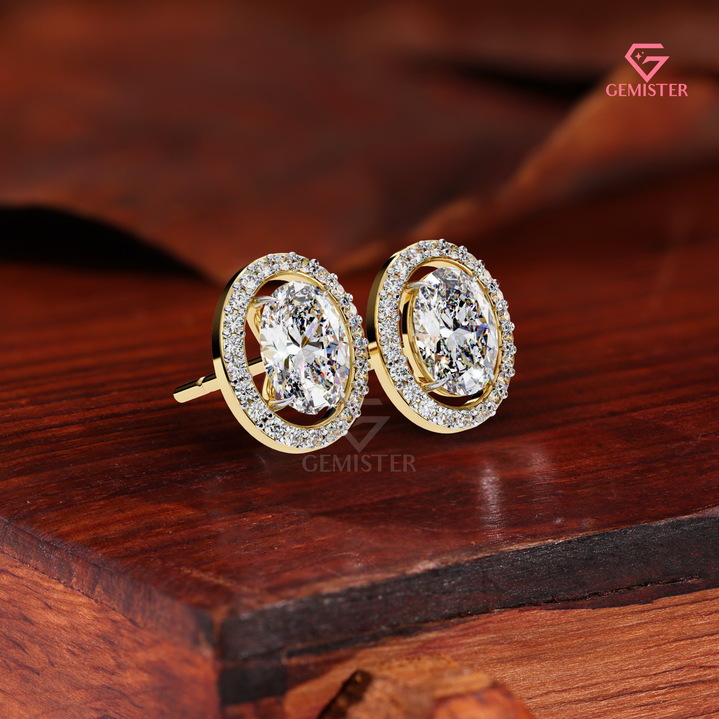 Oval-Cut Moissanite Floating Halo Stud Earrings in 14K Gold