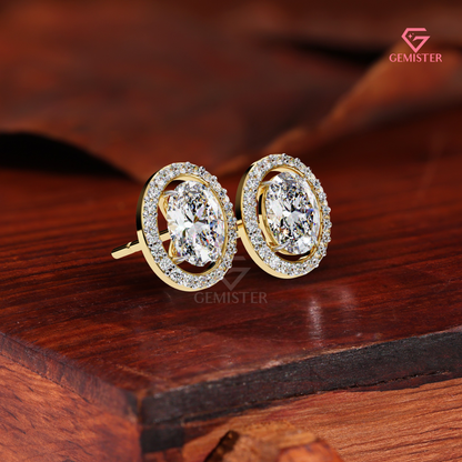 Oval-Cut Moissanite Floating Halo Stud Earrings in 14K Gold