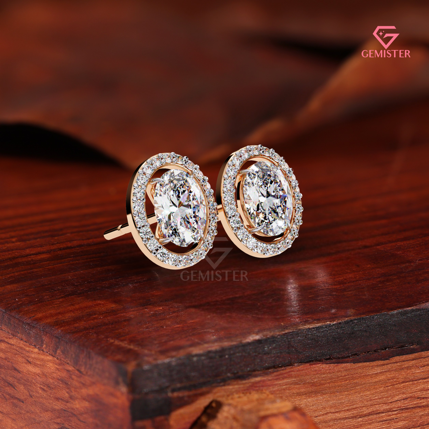 Oval-Cut Moissanite Floating Halo Stud Earrings in 14K Gold