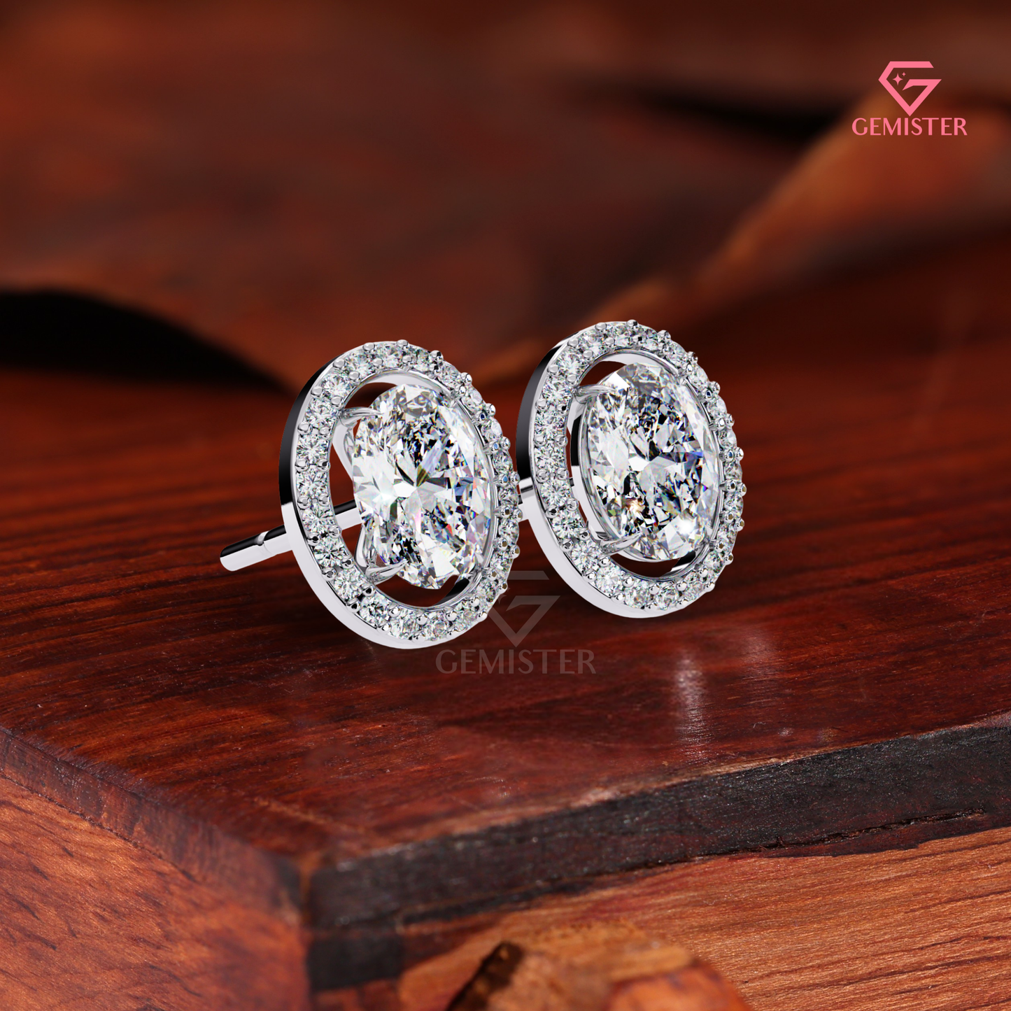 Oval-Cut Moissanite Floating Halo Stud Earrings in 14K Gold