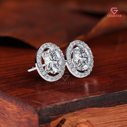 Oval-Cut Moissanite Floating Halo Stud Earrings in 14K Gold