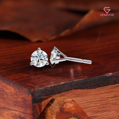 Round-Cut Moissanite 3-Prong Martini Stud Earrings | 14K Rose Gold