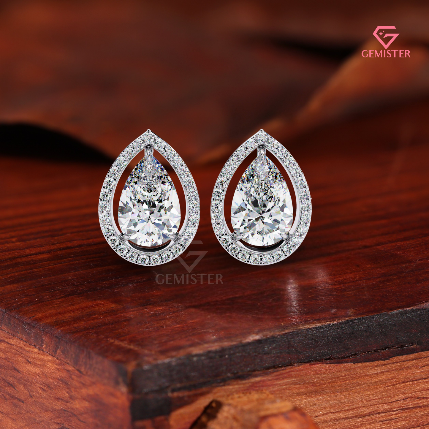 Elegant Pear-Cut Moissanite Floating Halo Stud Earrings, 14K Gold VVS Clarity Jewelry
