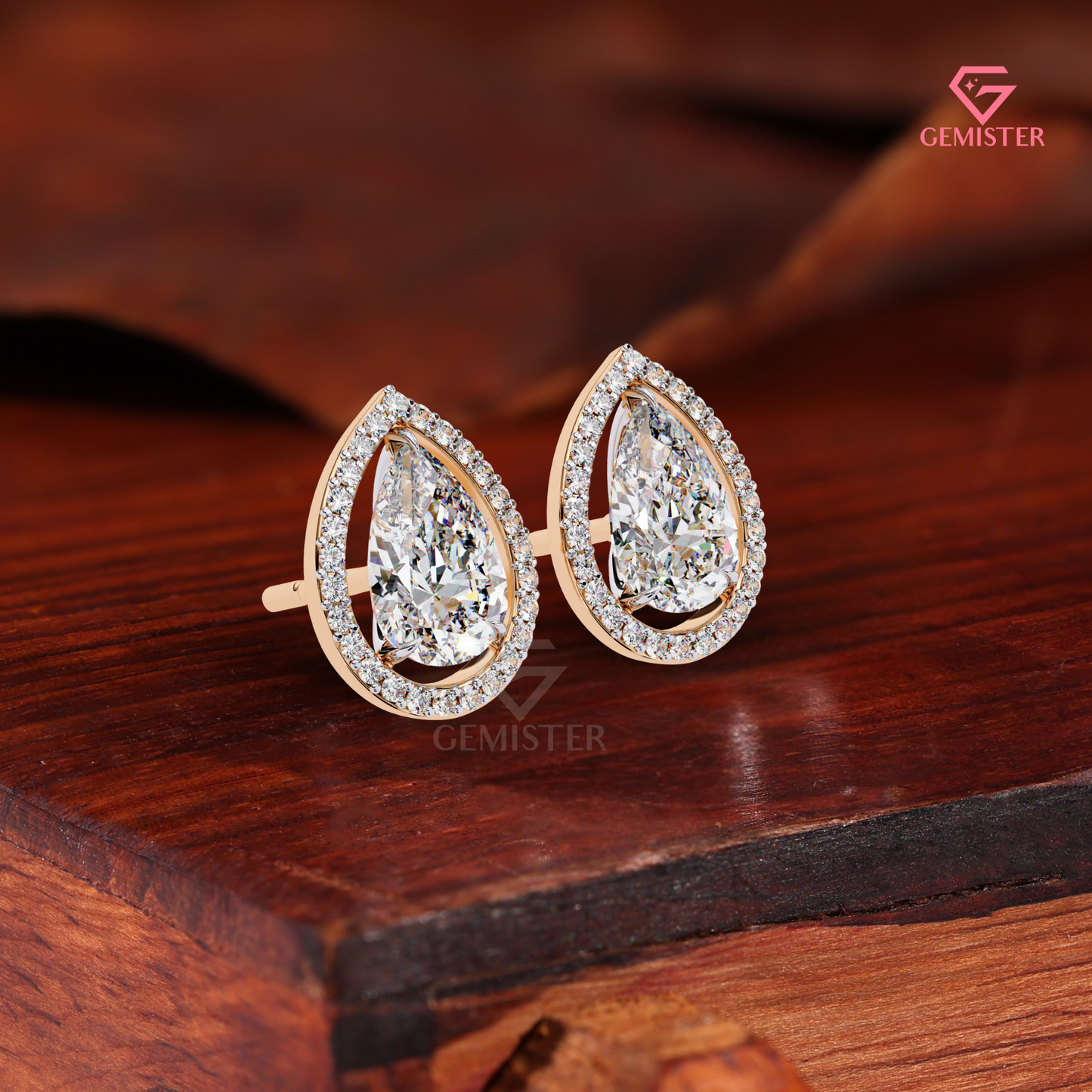Elegant Pear-Cut Moissanite Floating Halo Stud Earrings, 14K Gold VVS Clarity Jewelry