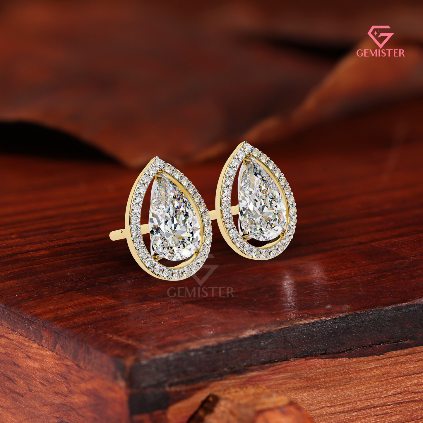 Elegant Pear-Cut Moissanite Floating Halo Stud Earrings, 14K Gold VVS Clarity Jewelry