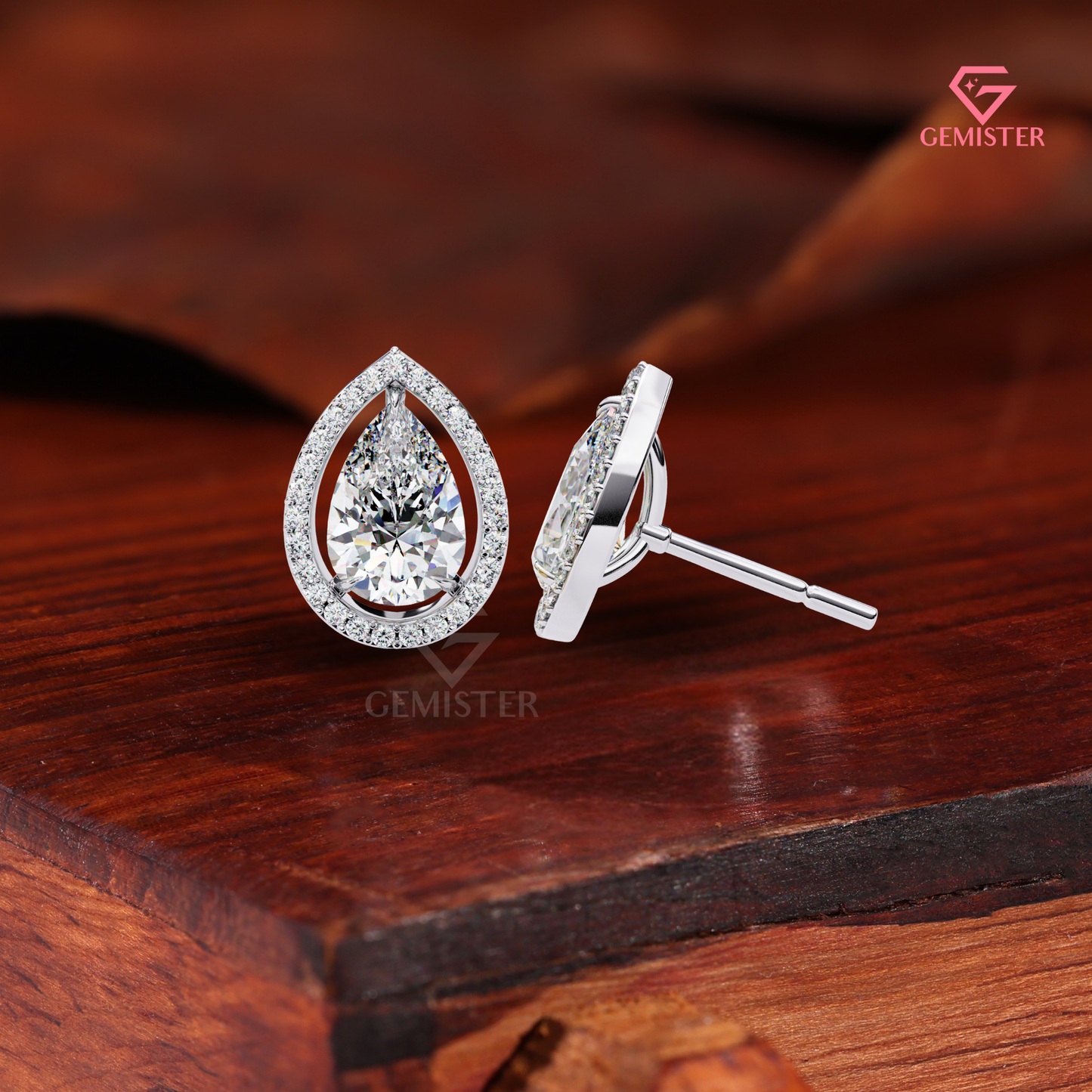 Elegant Pear-Cut Moissanite Floating Halo Stud Earrings, 14K Gold VVS Clarity Jewelry